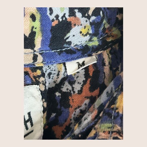 🧿 VTG 80s GOOUCH BUTTON UP BLOUSE TOP RAYON MAGIC EYE BLUE PRINT MEDIUM - Picture 5 of 5